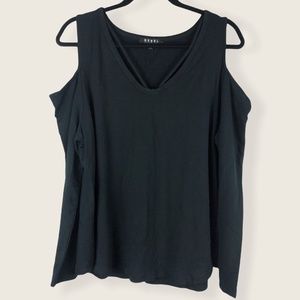 REBEL Cold Shoulder V-Neck Blouse Long Sleeve 0X Black